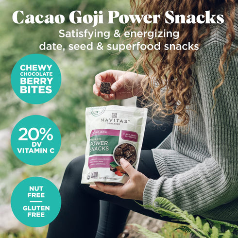 Navitas Organics Superfood Power Snacks, Cacao Goji, 8 oz. Bag, 11 Servings — Organic, Non-GMO, Gluten-Free...