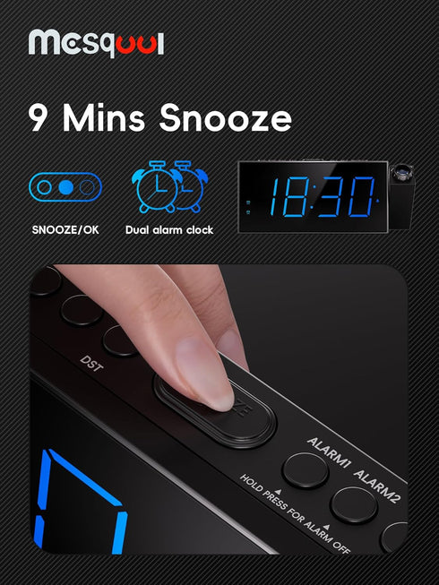 Mesqool Projection Alarm Clock, Loud Vibrating Alarm Clock for Heavy Sleepers, Adjustable Projection Brightness,Hearing Impaired & Deaf People, Di...