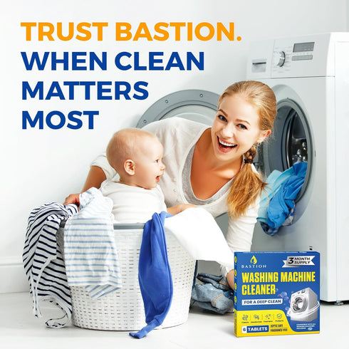Bastion Washing Machine Cleaner, Deodorizer, & Descaler 6-Pack - Active Deep Cleaning Tablets For HE Front Loader & Top Load Washer, Septic Safe E...