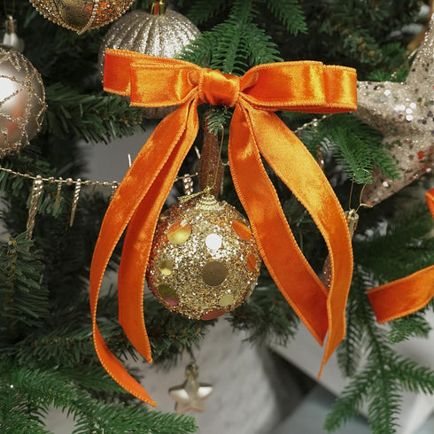 MEEDEE Orange Velvet Ribbon 1 Inch Velvet Wired Ribbon 25 Yards Crushed Velvet Ribbon Velvet Christmas Ribbon Burnt Orange Velvet Ribbon for Chris...