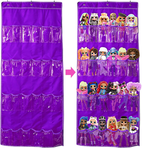 Hanging Over Door Toy Storage Organizer (24 Pockets), Compatible with LOL OMG Dolls Surprise Doll (Toys Not Included), Purple(57.5''x22'') (Purple...