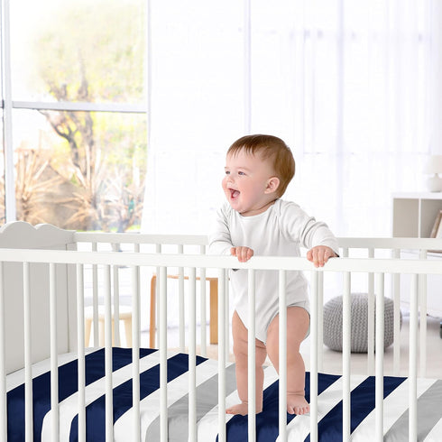 Fitted Crib Sheet for Navy and Gray Stripe Baby/Toddler Bedding - Stripe Print...