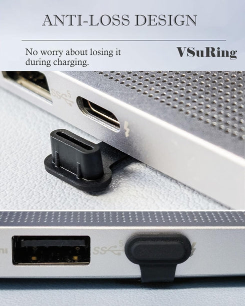 USB C Anti-Lost Dust Plug 5 Pcs Silicone Detachable Adhesive 3.5mm Headphone Jack Protector Cover Dust-Free Foam Cleaning Swab Sticks Compatible w...