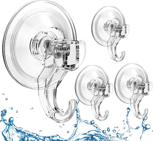 Quntis Suction Cup Hooks 4 Pack, Multi-Purpose Clear Shower Suction Hooks Waterproof Heavy Duty Wreath Hanger for Bathroom, Window, Towel, Shower ...