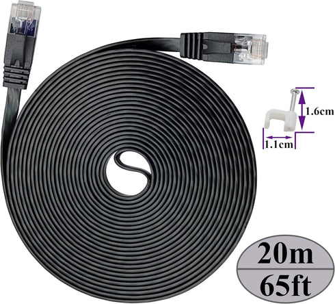 RJ45 Network Cable, Black Cat6 Male Flat Ethernet Patch Cable High Speed Flat Gaming Network Cable with Clips,Used for RJ45 Snagless Connector Com...