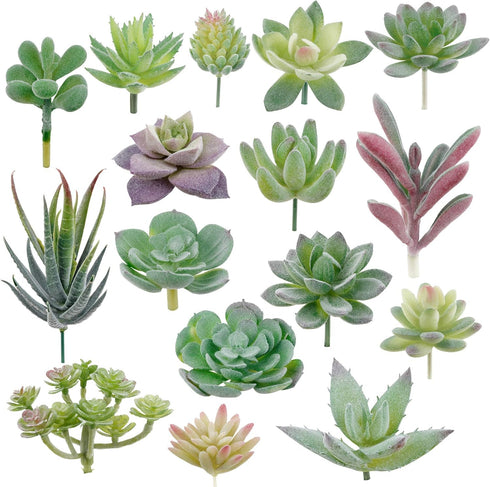 Augshy Artificial Succulents, 16 Pack Fake Succulents Plants Artificial Small Fake Plants Faux Succulents Unpotted for Lotus Landscape Decorative ...