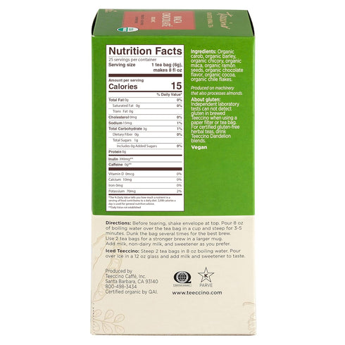 Teeccino Maca Chocolaté Herbal Tea - Rich & Roasted Herbal Tea That’s Caffeine Free & Prebiotic with Natural Energy from Adaptogenic Peruvian Maca...
