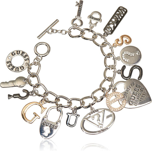 GUESS "Basic Mixed Metal Logo Charm Toggle Charm Bracelet...