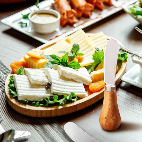 Stainless Steel Vertical Knife Set, 4 PCS Acacia Wood Handle Charcuterie Accessories for Butter, Cheese, Fruit, Jam, Ideal Kitchen Baking and Part...