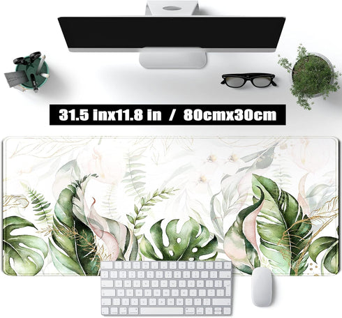 Green Tropical Leaves Desk Mat XL Large Gaming Mouse Pad Green Sage Plant Laptop Keyboard Mouse Mat Office Supplies Desk Decor Accessories for Wom...