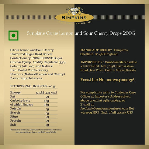 Simpkins Citrus Lemon & Sour Cherry 200g...