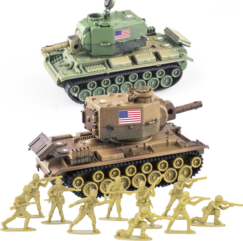 1:72 US Army Tank ? Army Men Toys Playset, includes 2pc US Tank-7 Models with 10pc Toy Soldiers, Desert Tan and Olive Drab Green, Perfect Military...