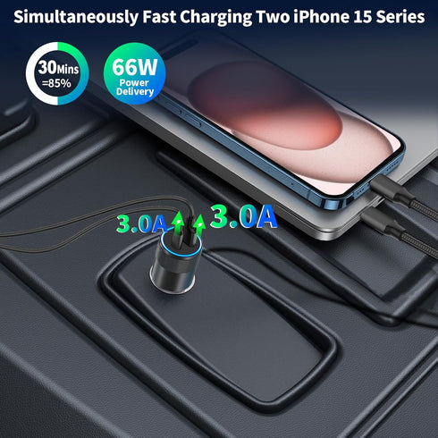 USB-C Car Charger Fast Charging Adapter, Rombica 2Pack 66W Type-C PD&QC3.0 Power Cigarette Lighter USB Car Charger for iPhone 15/15 Pro/15 Pro Max...