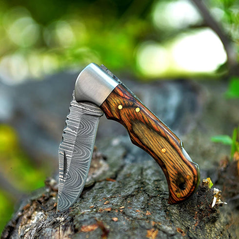 Handmade Damascus Pocket Knife for Men - 6.5 Inches Damascus Folding Knife with Sheath - Pocket Knives and Folding Knives with Back Lock - Best fo...