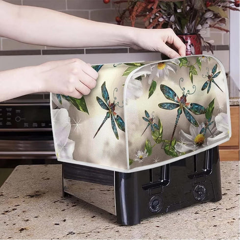 Dragonfly Bread Toaster Cover 4 Slice, Daisy Anti-Sputtering Bread Maker Cover Bakeware Protector, Washable Decorative Toaster Covers for Kitchen,...