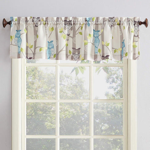 No. 918 Hoot Owl Print Semi-Sheer Rod Pocket Kitchen Curtain Valance, 56" x 14", Mocha...
