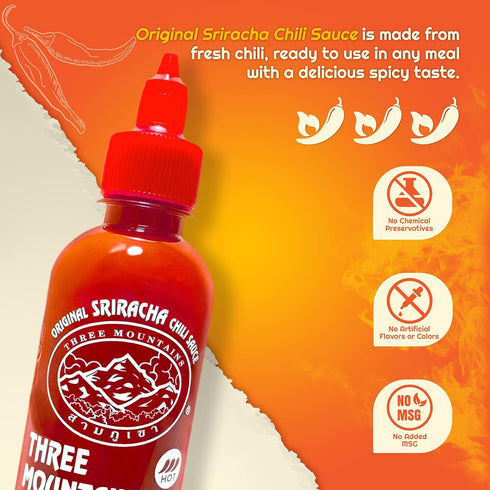 Pack of 3 Original Red Sriracha Chili Sauce with Bonus Dipping Sauce Dish - ALL NATURAL, NON GMO, NO PRESERVATIVES, NO ADDED MSG, NO ARTIFICIAL FL...