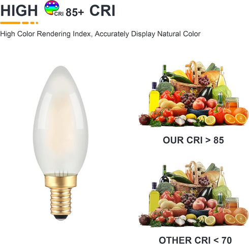 Frosted E12 LED Candle Light Bulbs 25W Equivalent- 2W Dimmable Chandelier E12 LED Bulb- 2700K Soft Warm- B11 Antique Candelabra LightBulbs for Bed...