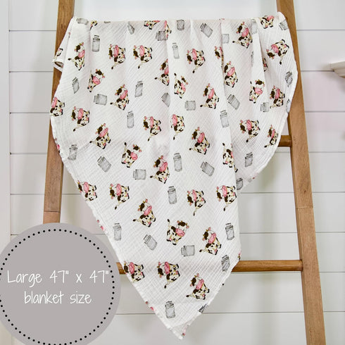 Swaddle Blanket | 100% Muslin Cotton | Gender Neutral Newborn and Baby Nursery Essentials for Girls and Boys, Registry | Cow Print...