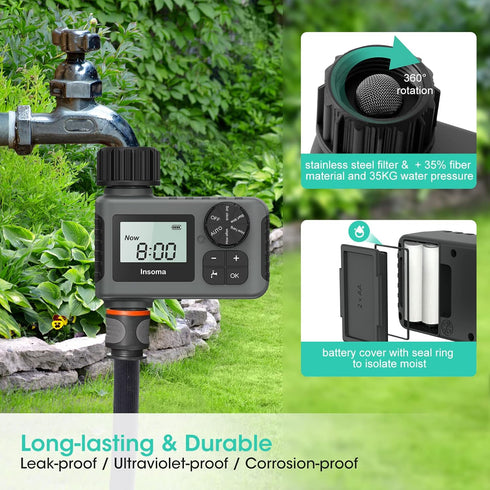 Outdoor Garden Hose Faucet Timers, Programmable Water Sprinkler Timer with Rain Delay/Manual/Automatic Drip Irrigation and Lawn Watering System fo...