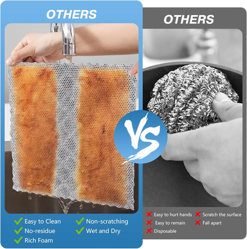3pcs Upgraded Wire Dishwashing Rag for wet and dry, cleaning rags,Wire on one side and microfiber cleaning cloth on The other,2024 Non Scratch wir...