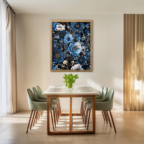 Posterizer 1 pcs-navy blue flowers with dark night sky background-Floral & Botanical Art-Abstract & Modern Art-Decor for Home & Office- UNFRAMED W...