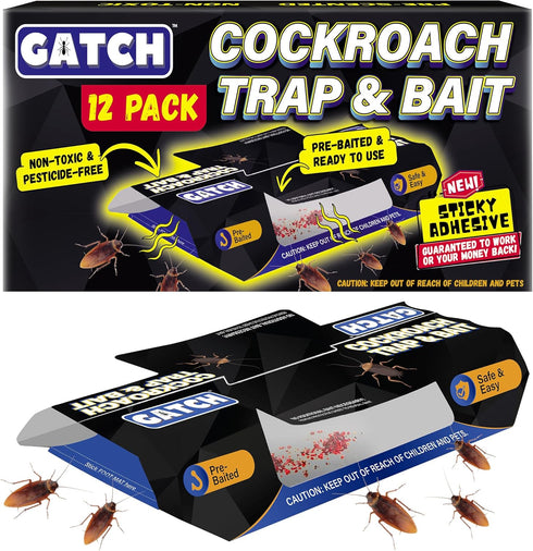 GATCH Roach Traps Indoor (12 Pack), Sticky Baited Cockroach Traps, Roach Killer Indoor Infestation, Adhesive Glue Traps for Roaches, Insects, Home...