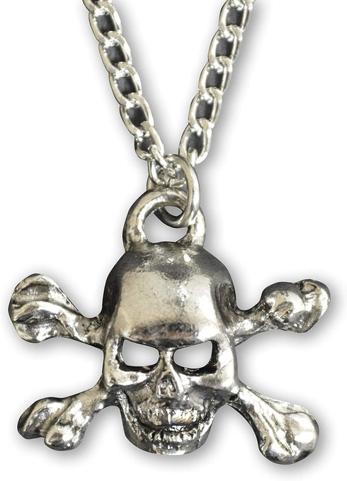 Gothic Skull and Crossbones Silver Finish Pewter Pendant Necklace...
