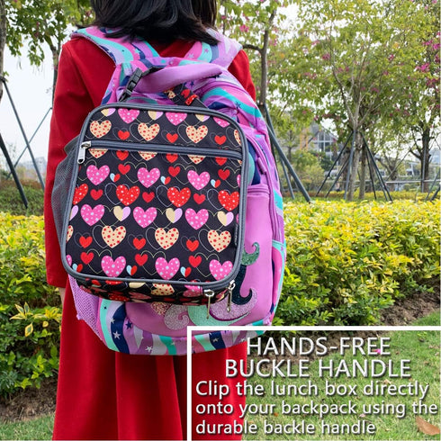 FlowFly Kids Lunch box Insulated Soft Bag Mini Cooler Back to School Thermal Meal Tote Kit for Girls, Boys, Heart...