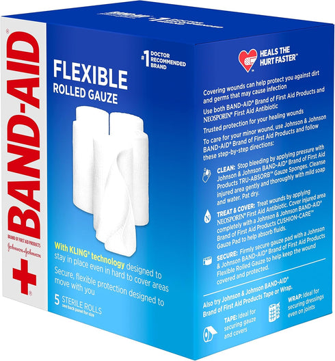 Band-Aid Brand of First Aid Products Flexible Rolled Gauze Dressing for Minor Wound Care, Soft Padding and Instant Absorption, 3 Inches by 2.1 Yar...