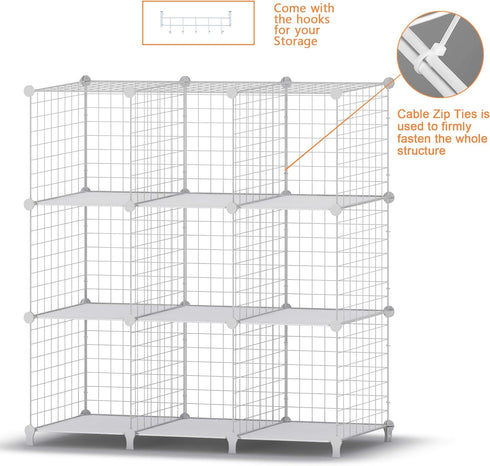 HOMIDEC Wire Cube Storage, Storage Shelves 9 Cube Bookshelf Bookcase Closet Organizer and Storage, Wire Storage Shelves Multi-Use DIY Storage Cube...