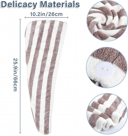 Microfiber Hair Towel Wrap, Quick Dry Hair Turbans with Button, Ultra Soft Thickening Coral Fleece Dry Hair Cap, Anti Frizz Hair Turban Towel for ...