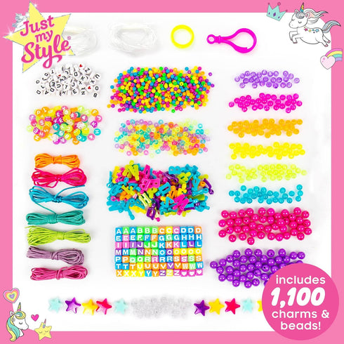 Just My Style ABC Beads by Horizon Group Usa, 1000+ Charms & Beads, Alphabet Charms, Accent Seed Star Wax Beading Cord, Satin Cord Key Ring Includ...