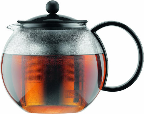 Bodum 34oz Assam Glass Tea Press with Stainless Steel Filter, Black Plastic Lid...