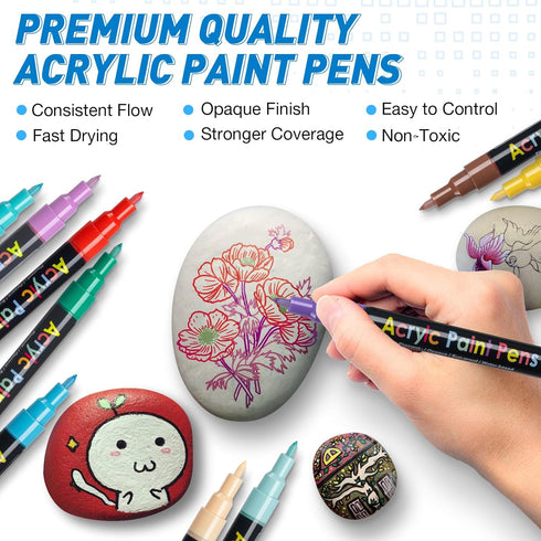 Acrylic Paint Pens Paint Markers Set of 18: Fine Point for Rock Painting Glass Wood Ceramic Fabric Metal Canvas Easter Eggs Pumpkin Kit, Drawing A...