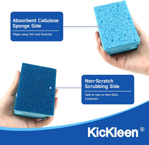 12 Count Compressed Grip Non-Scratch Cell-Scourers Sponges, 3-Layer Thick Kitchen Cleaning Sponge, Multifunctional Brush Pot Dishwashing Sponges, ...