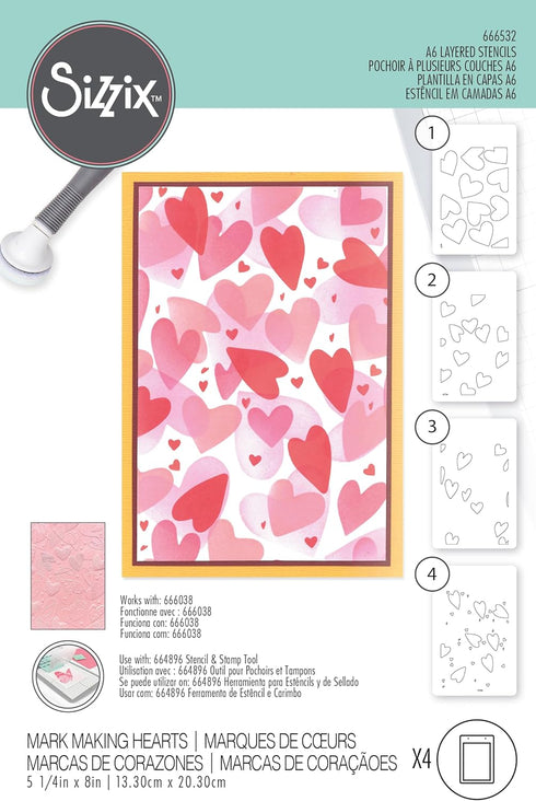 A6 Layered Stencils 4PK Mark Making Hearts by Kath Breen...