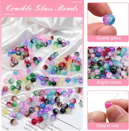TOAOB 200pcs 8mm Glass Beads for Jewelry Making Crackle Glass Lampwork Beads Round Loose Spacer Beads Craft Supplies for Bracelets Jewelry Making ...