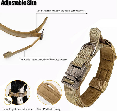 Tactical Dog Collar, Adjustable Military Training Nylon Dog Collar with Control Handle and Heavy Quick-Release Metal Buckle for Small Medium Large...