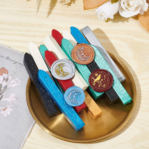 CRASPIRE Crow on a Branch Wax Seal Stamps Raven Retro Moon Sun Star Sealing Wax Stamp 25mm Removable Brass Head with Rosewood Handle for DIY Scrap...