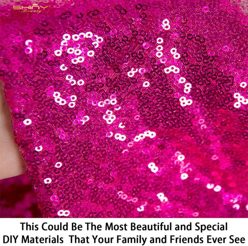 ShinyBeauty Fabric by The Yard Hot Pink 1 Yard Sequin Fabric Mesh Sequin Fabric Sequin Fabric by The Yard Sequin Material Fabric for Wedding Dress...