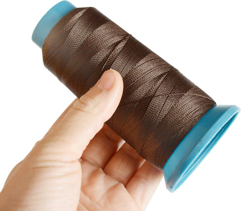 YANTAISIYU Dark Brown Polyester Sewing Thread, 1500 Yards, 210D Strength, with 12pcs C Type Needles, for Wigs, Hair Extensions, DIY Sewing, Leathe...