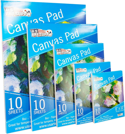 U.S. Art Supply 8" x 10" 10-Sheet 8-Ounce Triple Primed Acid-Free Canvas Paper Pad (Pack of 2 Pads)...