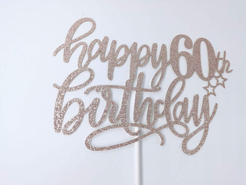 Happy 60th Birthday Cake Topper Rose Gold Glitter, 60th Anniversary Cake Topper 60 Birthday Cake Topper Rose Gold 60th Birthday Cake Decorations f...