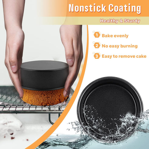 E-far 4 Inch Cake Pan Set of 3, Nonstick Stainless Steel Mini Round Cake Pans Tin, Small Size for Baking Smash Cakes/Cheesecake, Stainless Steel C...