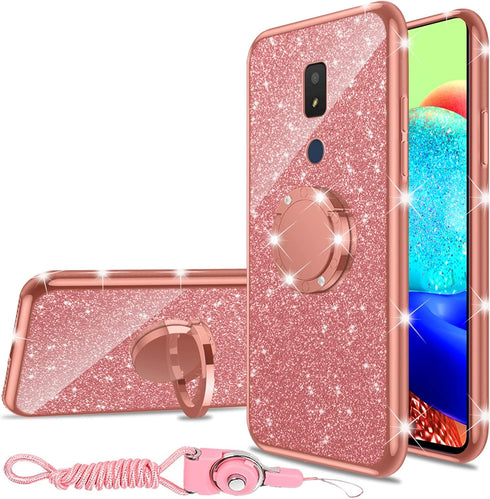 nancheng for Cricket Icon 3 (3rd Version) Phone Case with Diamond Ring Stand for Cricket Icon 3 Case Cute Sparkle Girls Women Soft TPU Shockproof ...