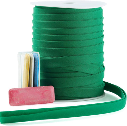 Bias Tape Double Fold 1/2 inch, Double Fold Bias Binding Tape 55 Yards (Green) and 4 Pieces Sewing Fabric Chalks for Crafts, Sewing, Seaming, Hemm...