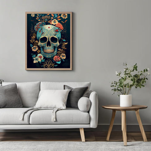 Posterizer 1 pcs-blue chinoiserie sugar skull-Abstract & Modern Art-Holiday Poster Collection-Gift for Men Women Entrepreneur Teens - UNFRAMED Wal...