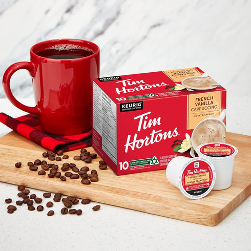 Tim Hortons French Vanilla Cappuccino Flavoured Coffee, Single Serve Keurig K-Cup Pods, 10 Count...
