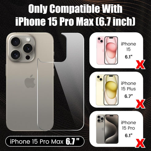 Screen Protector for iPhone 15 Pro Max, Tempered Glass Screen Protector including Front and Back Protectors, Camera Protector, 3-in-1 Protection (...